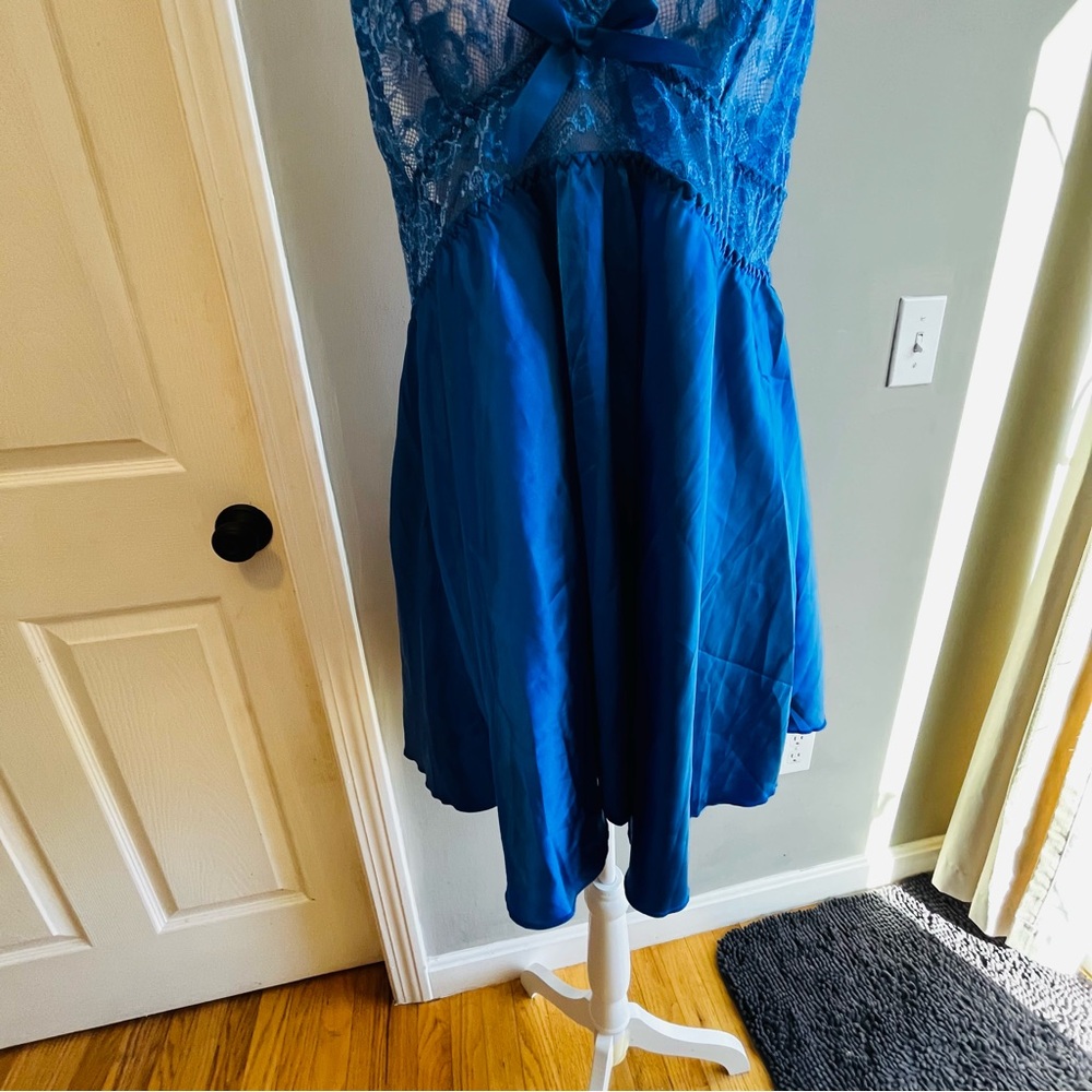 Elegant Blue Lace Nightgown Babydoll 4XL Plus Lingerie - Picture 6 of 11